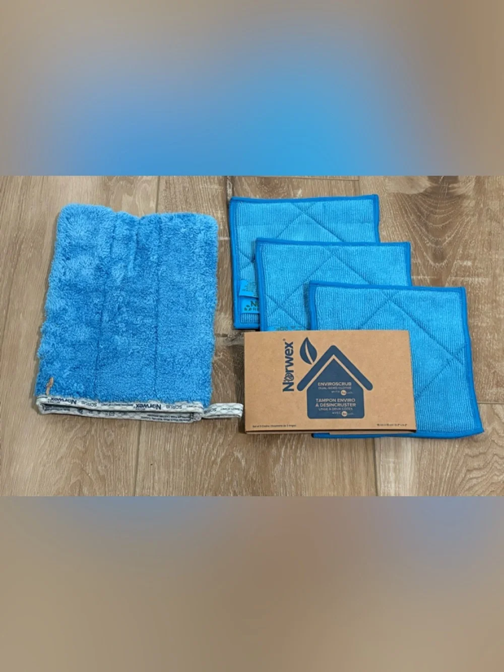 NORWEX 3 - ENVIROSCRUB DUAL SIDED CLOTHS & SCRUB MITT W/ BACLOCK BLUE NEW LOT!